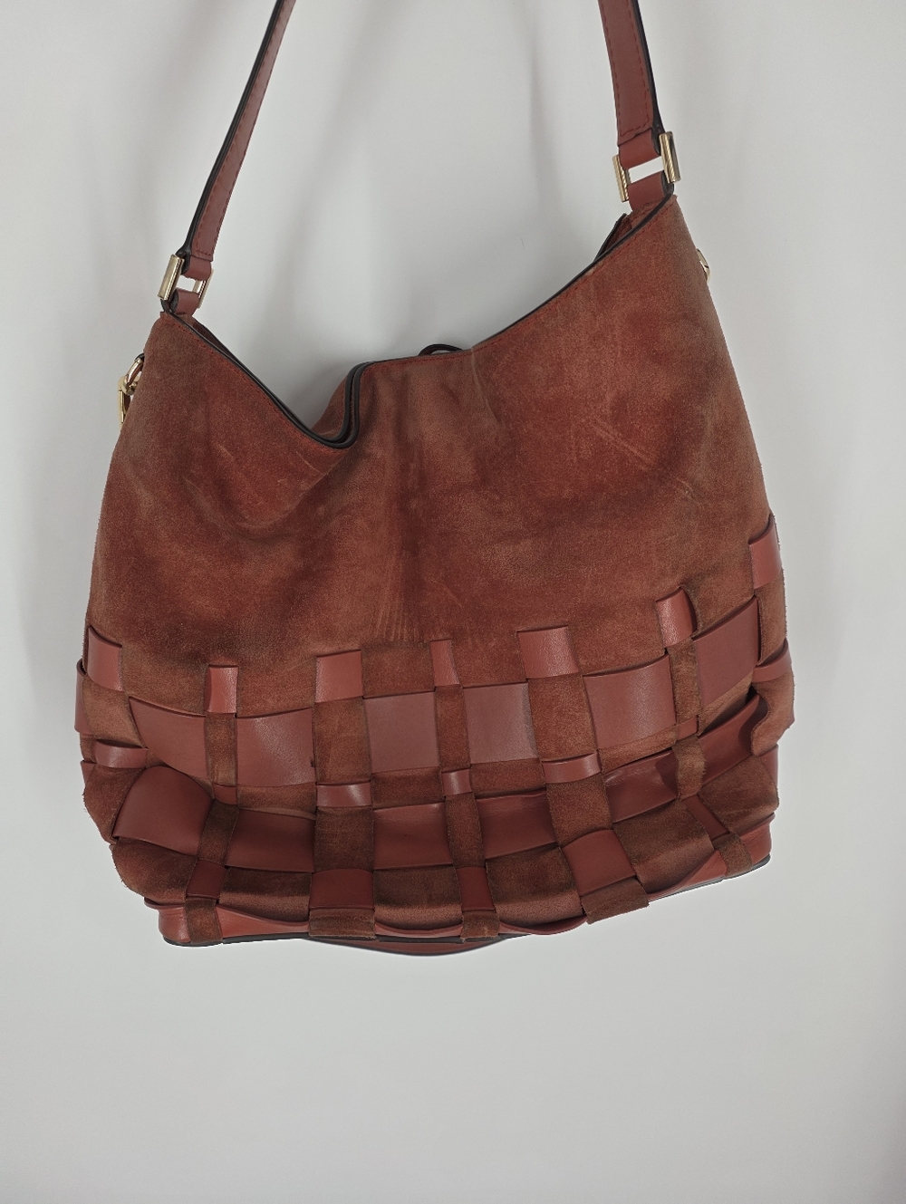 Michael Kors Rust Brown Woven Suede Hobo Bag - Picture 4 of 9